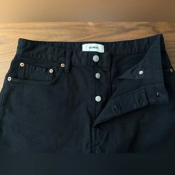 BUCK MASON Black Denim Shorts - Picture 2 of 5
